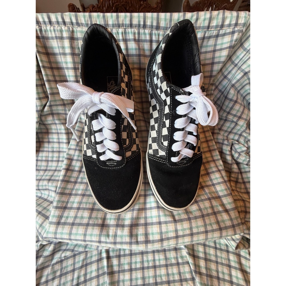 Vans Old Skool Checkerboard Black White Suede Skate Shoes US Youth 7.0